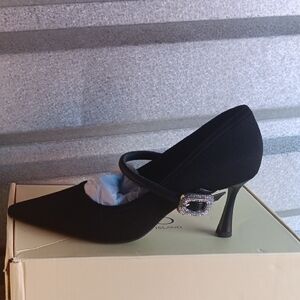 Elegant Black Heels with Rhinestone Buckle